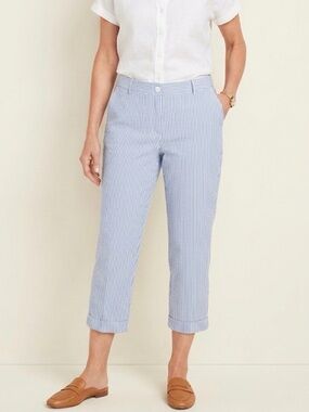 Talbots Blue/White Seersucker Crop Pants